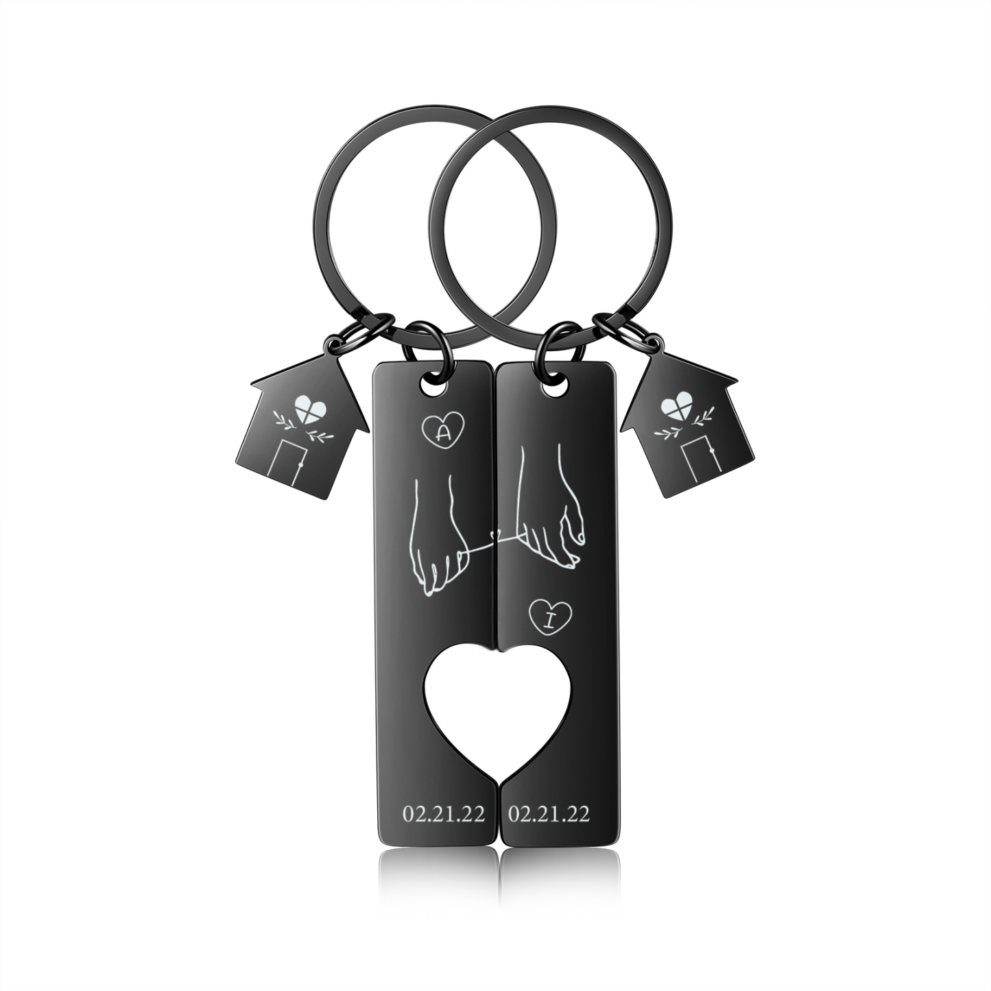 Llavero para pareja manos conectadas por hilo 2 letras personalizadas con fecha dije de casa-Jessemade ES