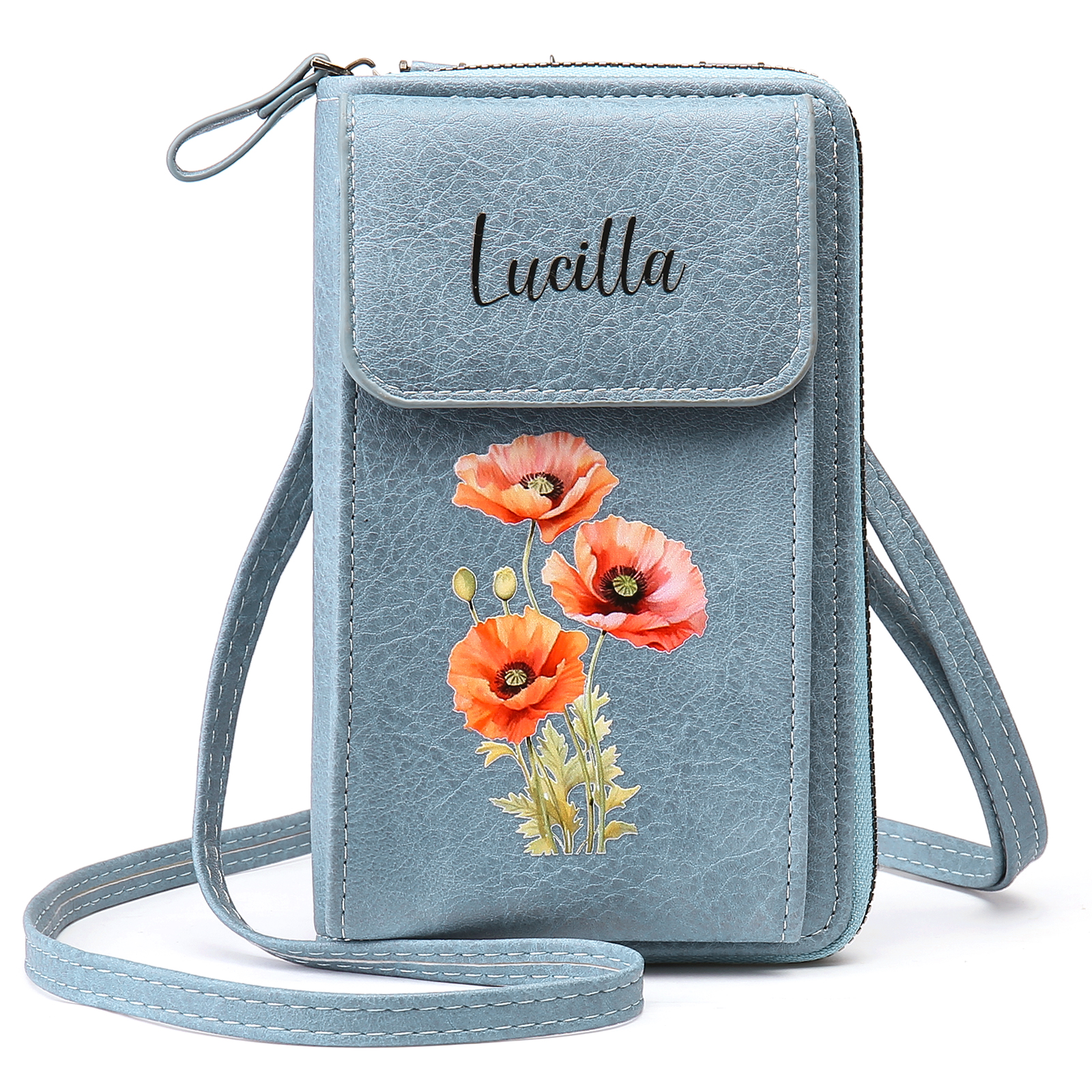 Cartera, billetera con 1 nombre y 1 flor de nacimiento personalizados monedero clásico para mujer-Jessemade ES