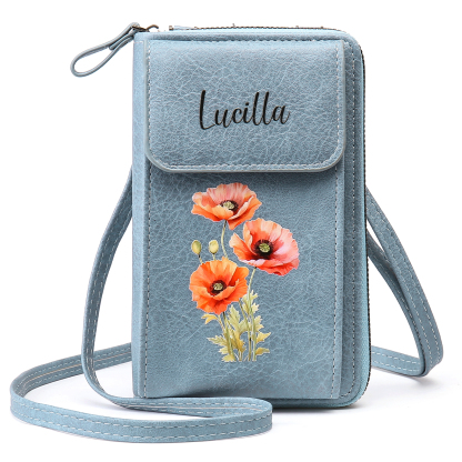 Cartera, billetera con 1 nombre y 1 flor de nacimiento personalizados monedero clásico para mujer-Jessemade ES