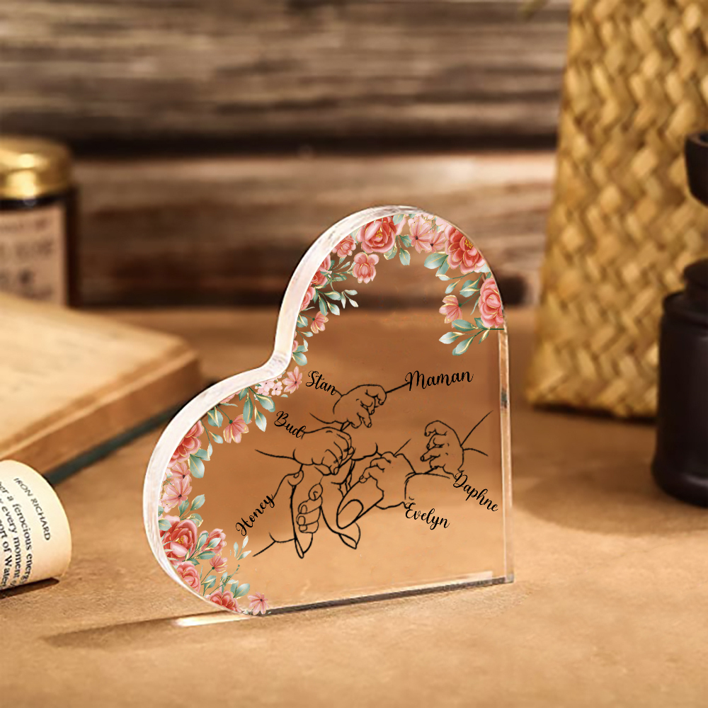 A mi mamá/abuela-Placa de acrílico en forma de corazón mano y manitas 2-6 nombres personalizados-Jessemade ES