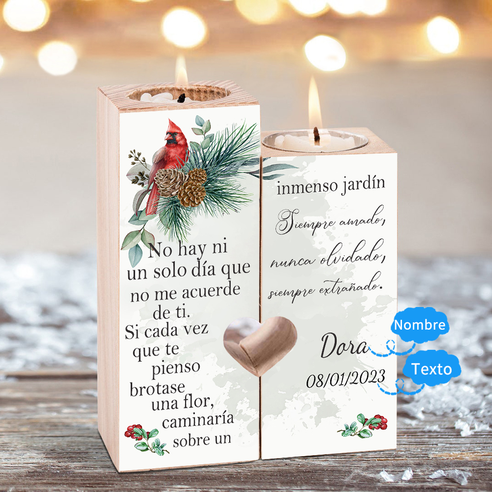 Candelero de dos piezas en memoria de ser querido de madera nombre y año personalizados sin vela-Jessemade ES