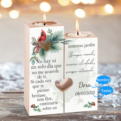 Candelero de dos piezas en memoria de ser querido de madera nombre y año personalizados sin vela-Jessemade ES