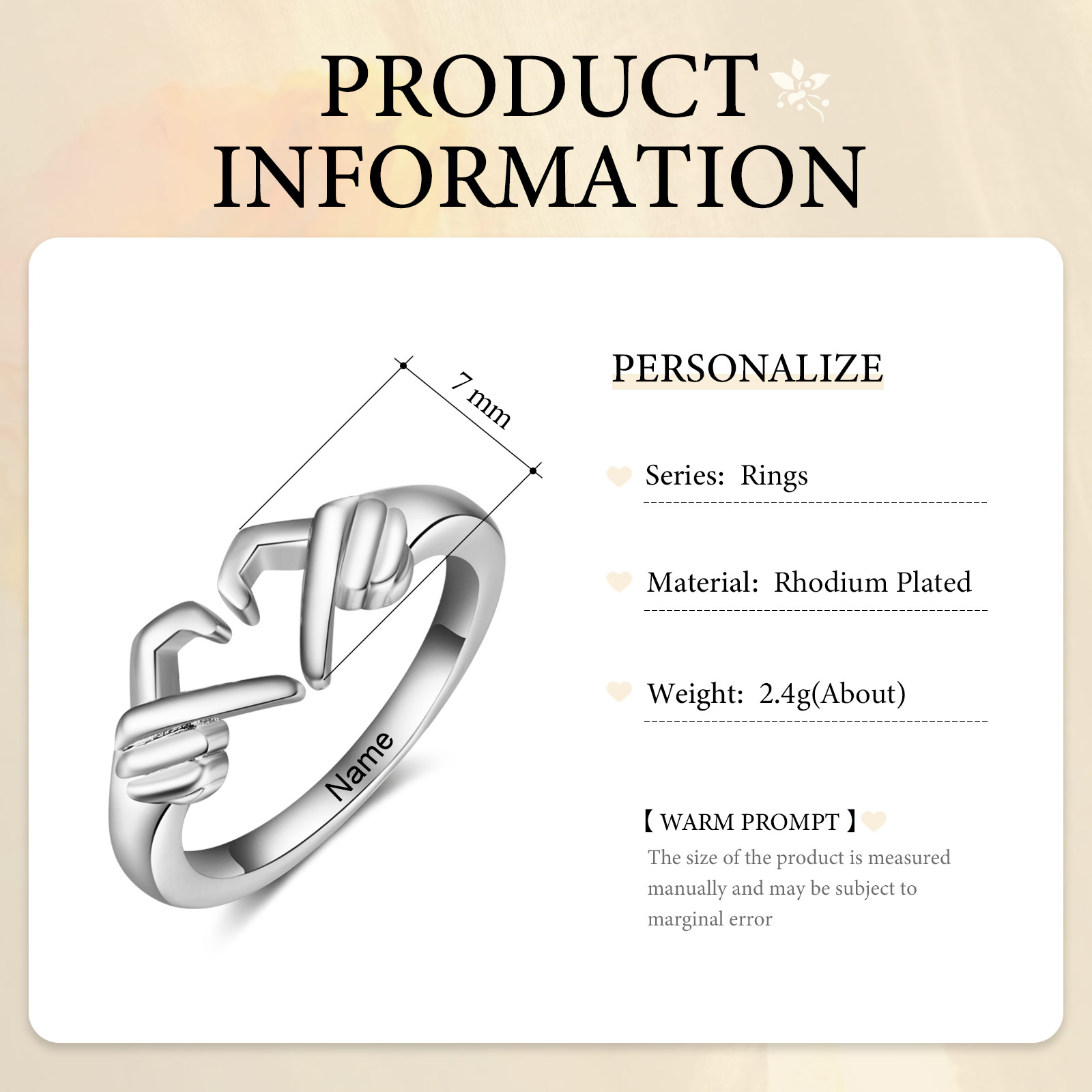 Anillo de gesto del corazón personalizado con 1 nombre