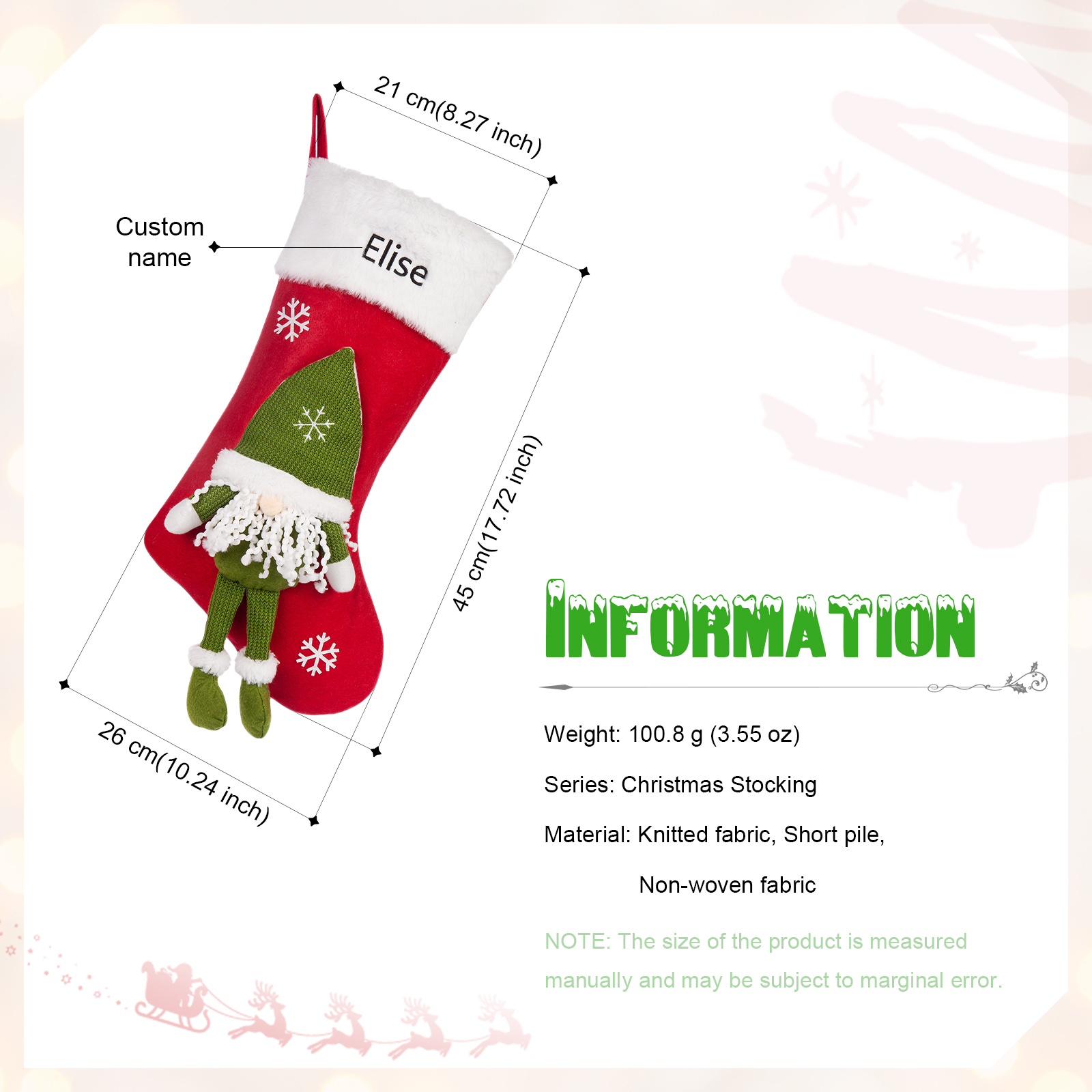 Adornos de medias navideñas con muñeco de genio Bolsa de regalo 1 Nombre personalizado-Jessemade ES