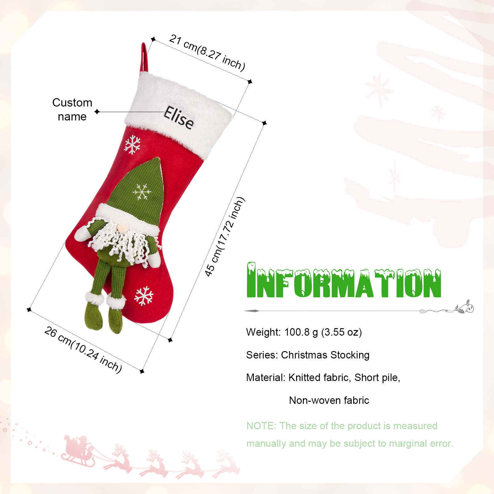 Adornos de medias navideñas con muñeco de genio Bolsa de regalo 1 Nombre personalizado-Jessemade ES