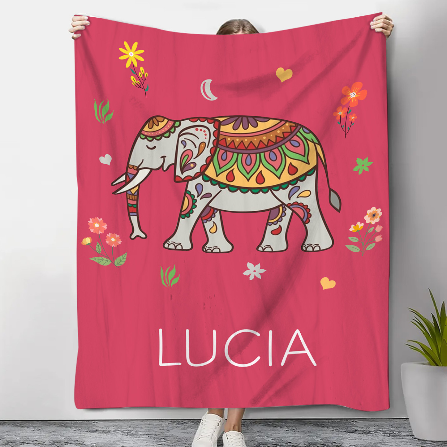 Manta de buen calidad con Elefante personalizada con 1 nombre-Jessemade ES