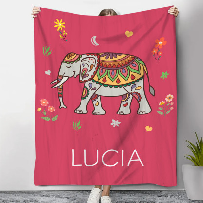Manta de buen calidad con Elefante personalizada con 1 nombre-Jessemade ES
