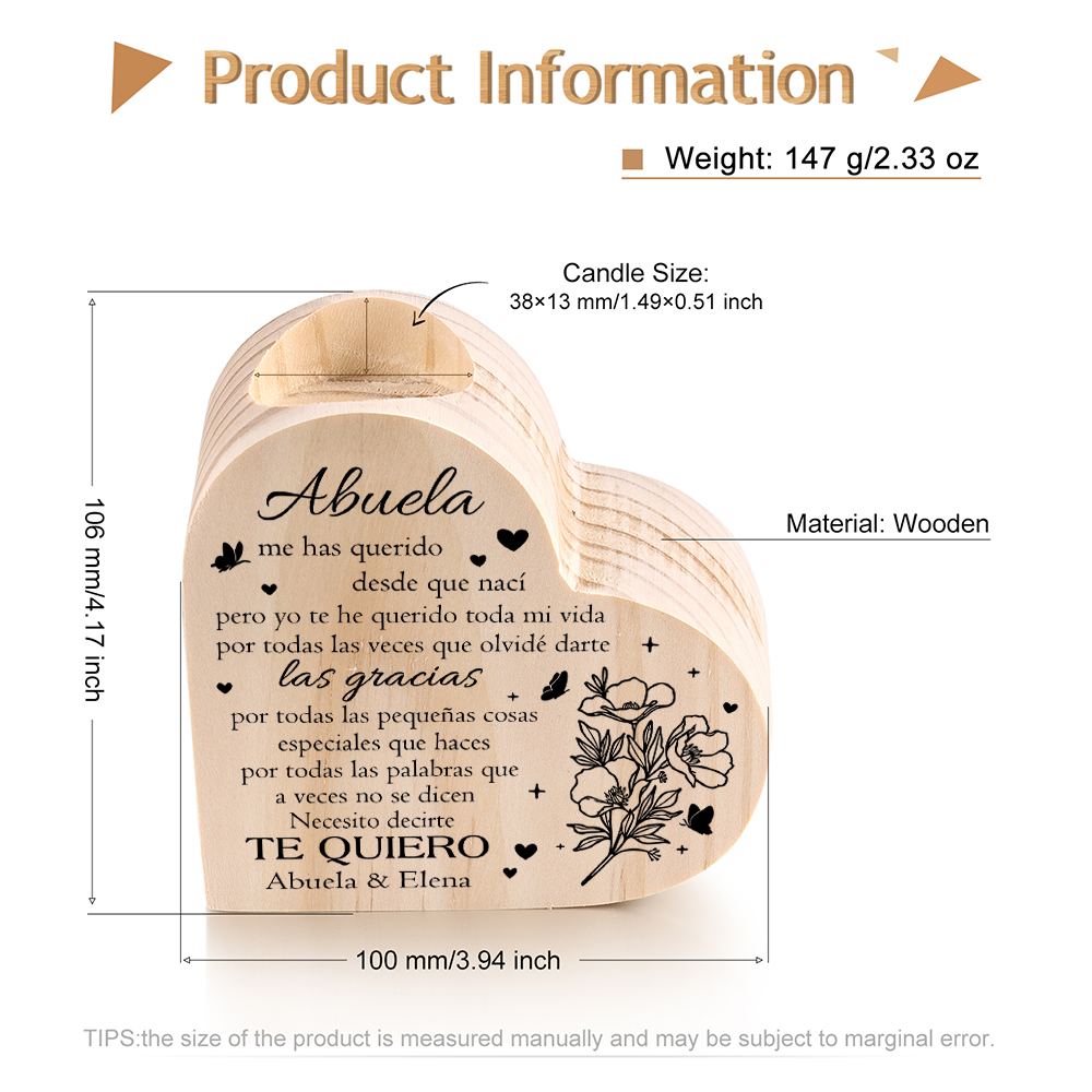 A mi abuela - Candelero de madera sin vela Flores 2 nombres personalizados-Jessemade ES