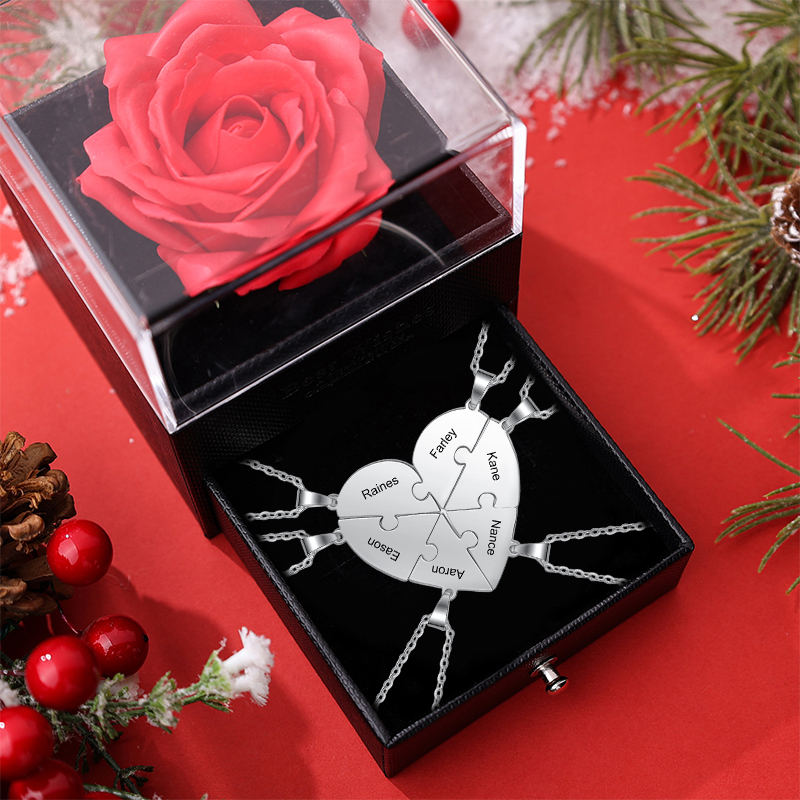 Collares de corazón 6 piezas de rompecabezas 6 nombres personalizados-Jessemade ES