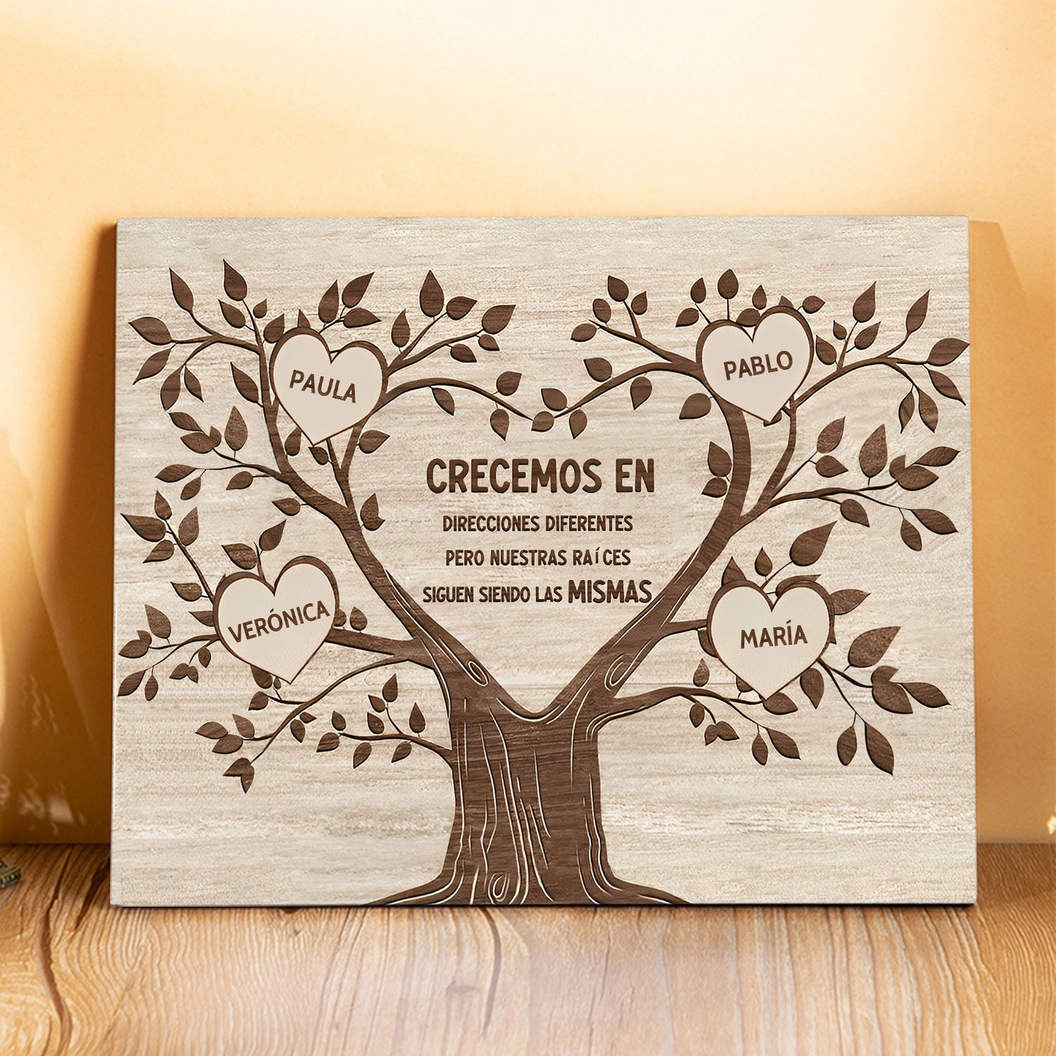 A mi familia-Lámina marco de madera Árbol de la Vida 4 nombres personalizados-Jessemade ES