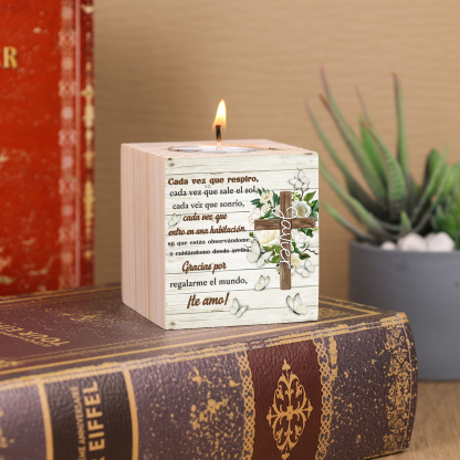 Navidad en el paraíso-Candelero en memoria de ser querido personalizado con nombre de madera sin vela-Jessemade ES