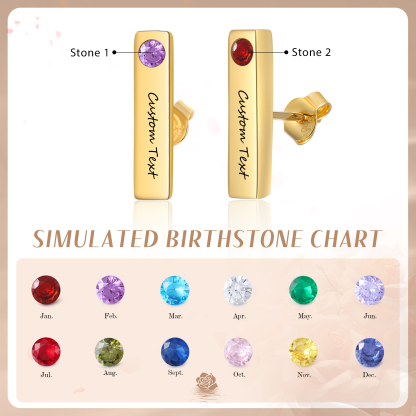 Aretes personalizados con 1 nombre y 2 piedras de nacimiento pendientes-Jessemade ES