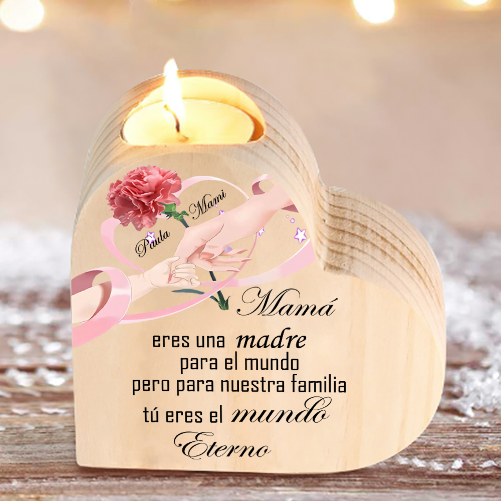 A mi mamá-Candelero con 2 nombres personalizados en forma de corazón de madera sin candela-Jessemade ES