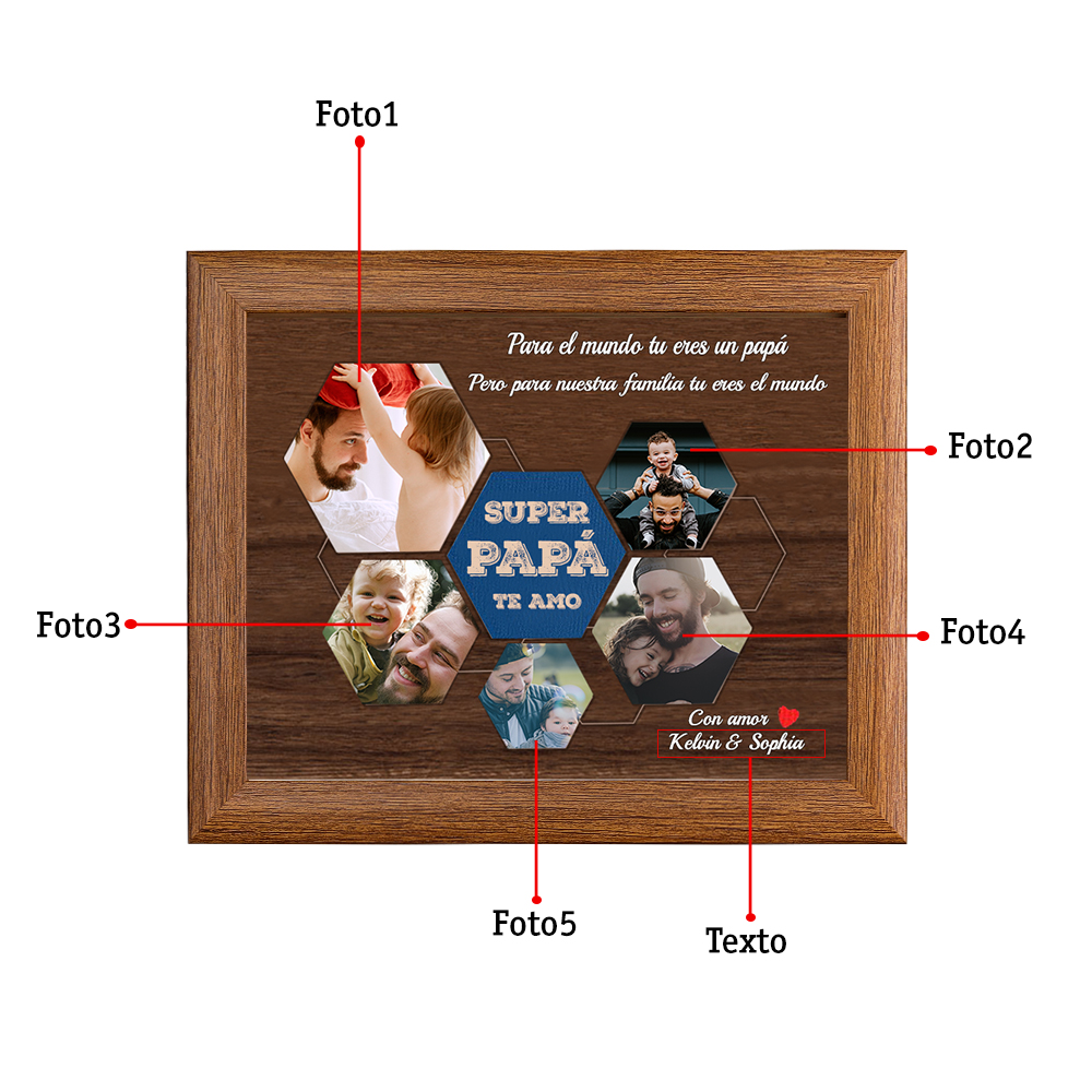 A mi papá - Marco de madera 1 texto y 5 fotos personalizados-Jessemade ES