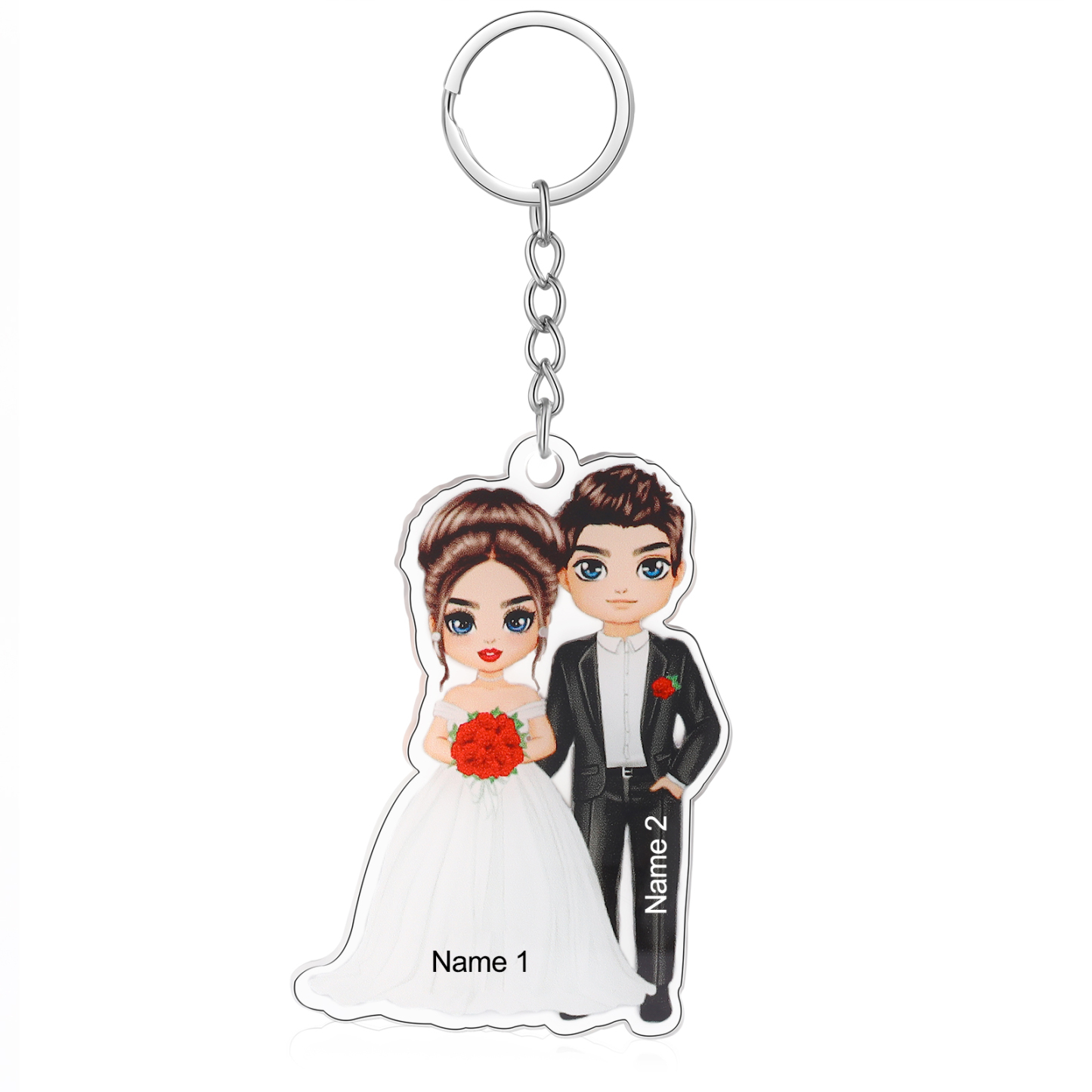Llavero de acrílico con muñecos de pareja en boda 2 nombres personalizados-Jessemade ES