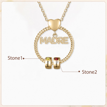 Collar con colgante de "MADRE" con 2 nombres y 2 piedras de nacimiento personalizados | Jessemade-Jessemade ES