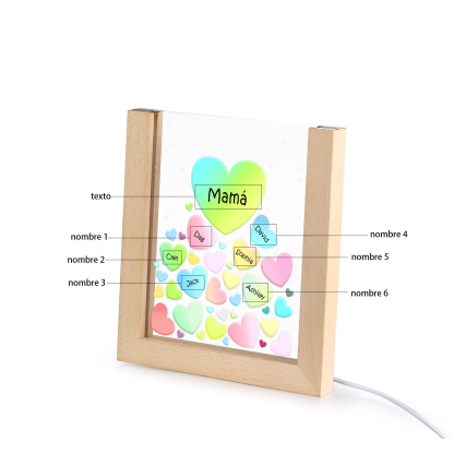 A mi mamá/abuela-Lámpara Personalizada con 2-8 Nombres y Texto "corazones" 3D Ilusión Luz de Noche-Jessemade ES