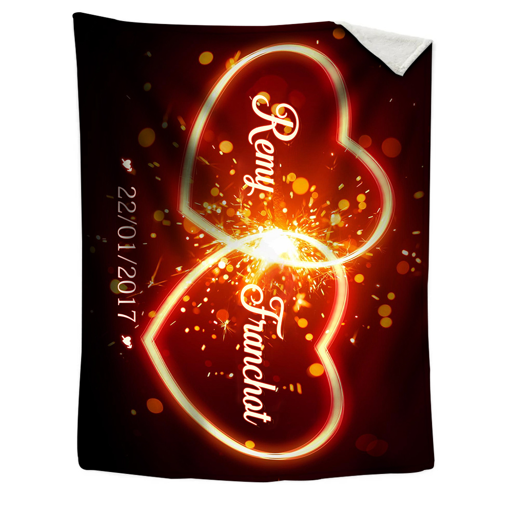 Pareja-Manta de buen calidad de corazón con corazón personalizada con nombres y fecha-Jessemade ES