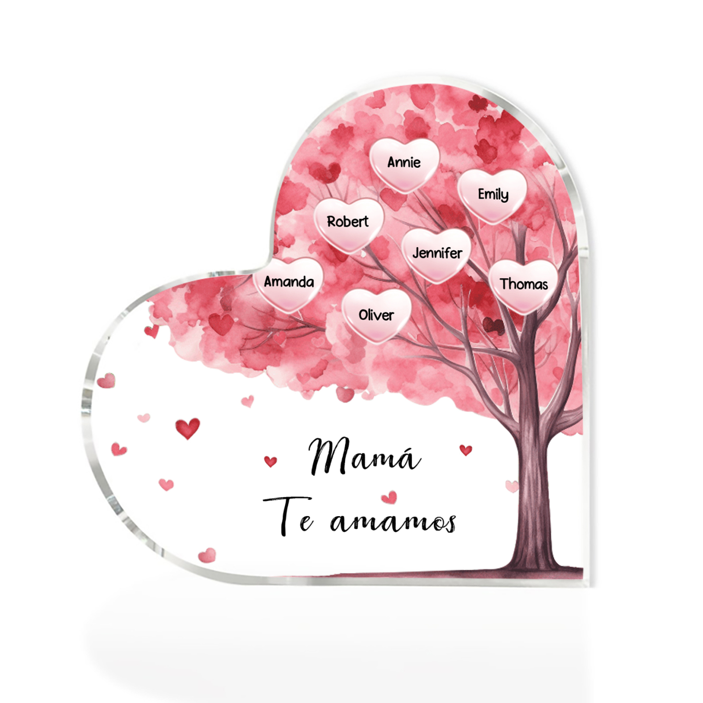 A mi mamá/abuela-Placa de acrílico "Árbol" en forma de corazón 7 nombres y 1 texto personalizados-Jessemade ES