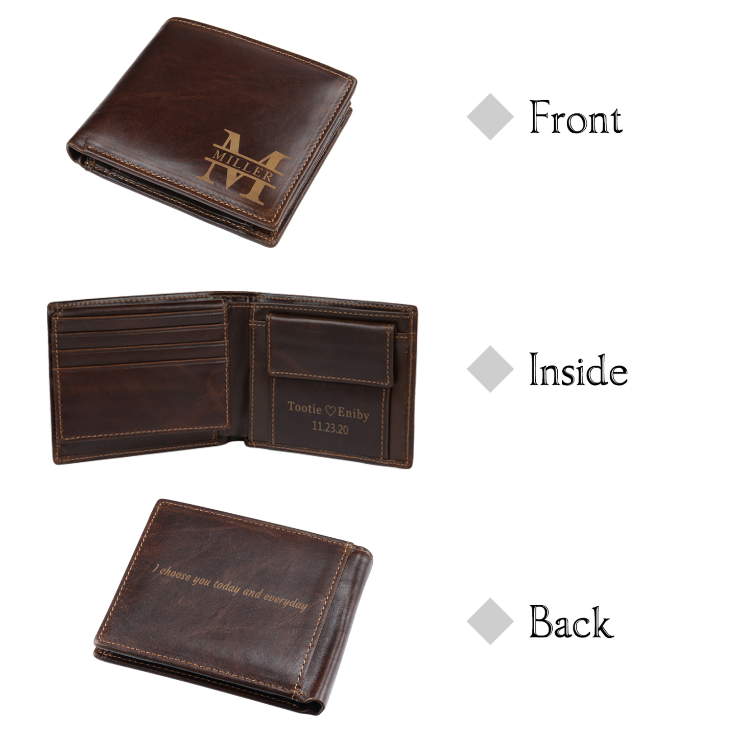 Kit de regalo-Llavero, cartera y bolígrafo con 2 nombres y 2 letras personalizados con 2 textos para hombre-Jessemade ES