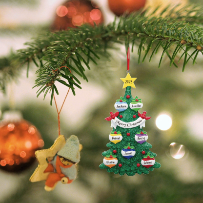 Navidad-Ornamento muñecos navideño de madera en forma de árbol 7 nombres, 1 texto y 1 año personalizados adorno del árbol-Jessemade ES
