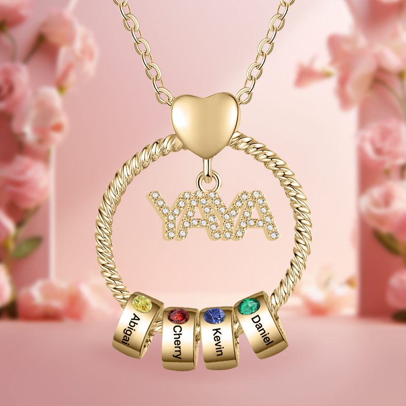 A mi abuela-Collar 1-5 nombres y piedras de nacimiento personalizados con colgante de "YAYA" color oro | Jessemade-Jessemade ES