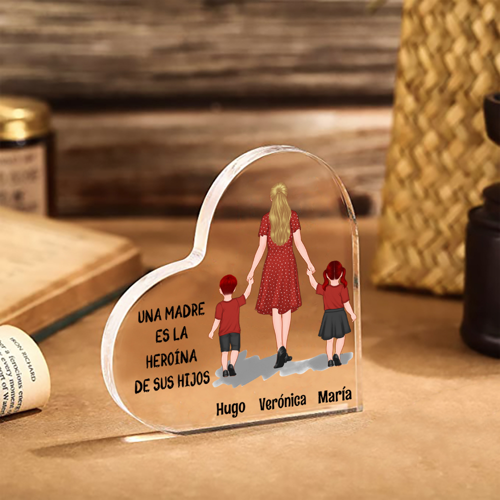 Placa de acrílico en forma de corazón mamá e hijos con 2-3 nombres personalizados-Jessemade ES