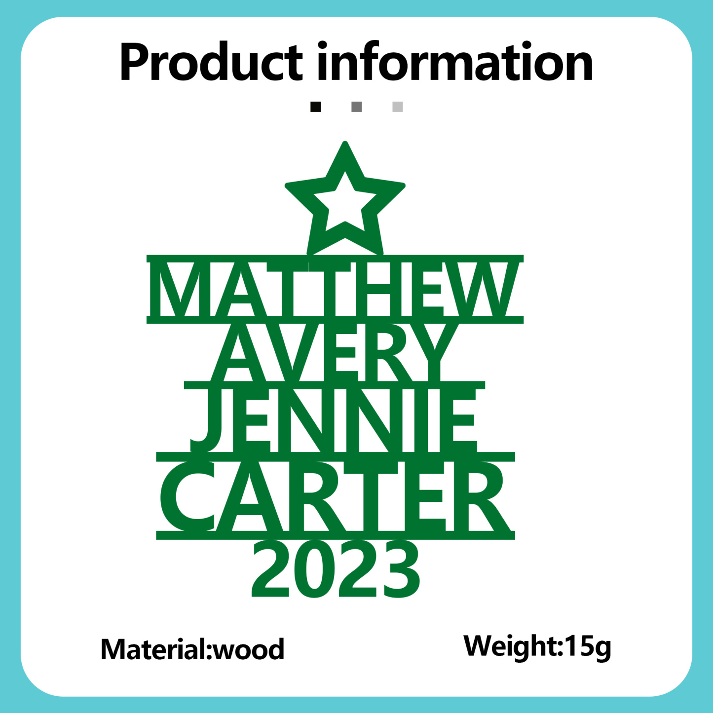 Navidad-Ornamento navideño de madera árbol de nombres con 4 nombres y año personalizados