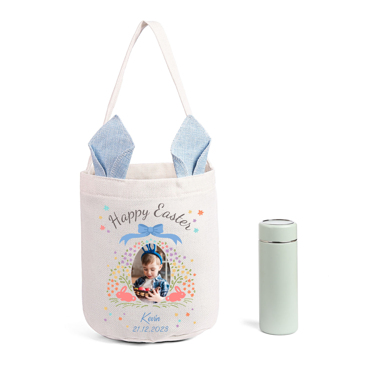 Pascua-Bolsa de conejo con 1 nombre, 1 texto, 1 fecha y 1 foto personalizados-Jessemade ES