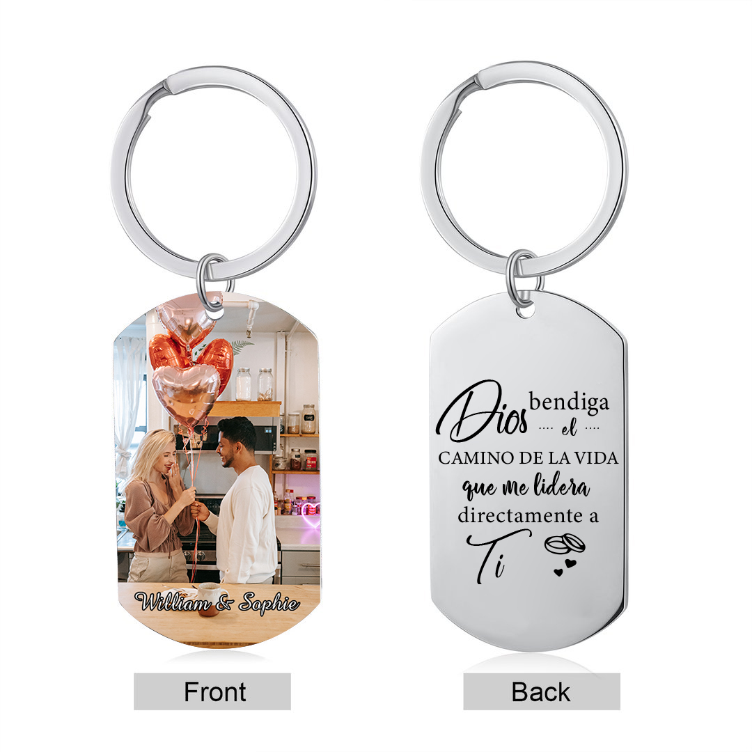 Llavero personalizado con 2 nombres y 1 foto para pareja-Jessemade ES