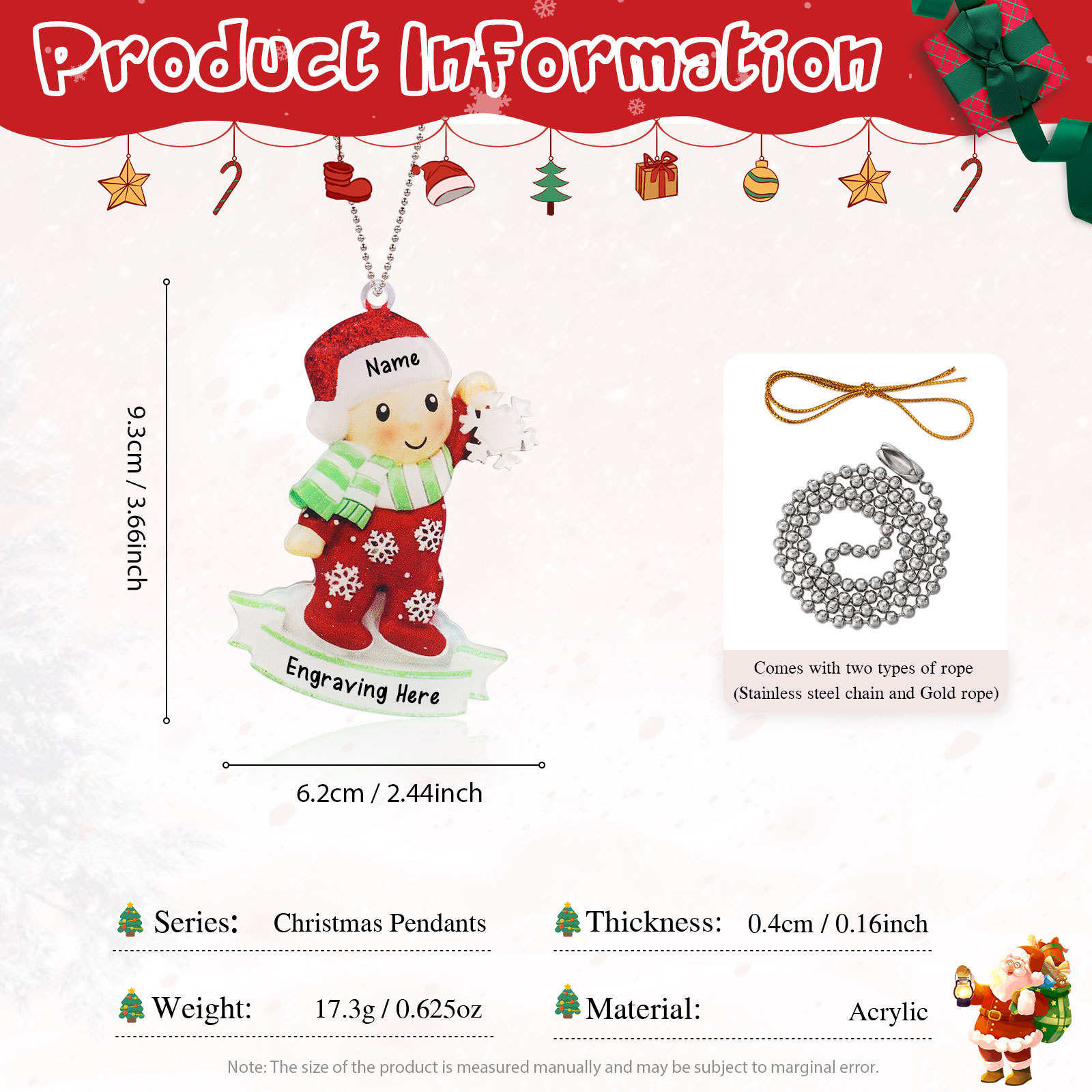 Navidad-Bebé Ornamento Navideño 1 nombre y texto personalizados