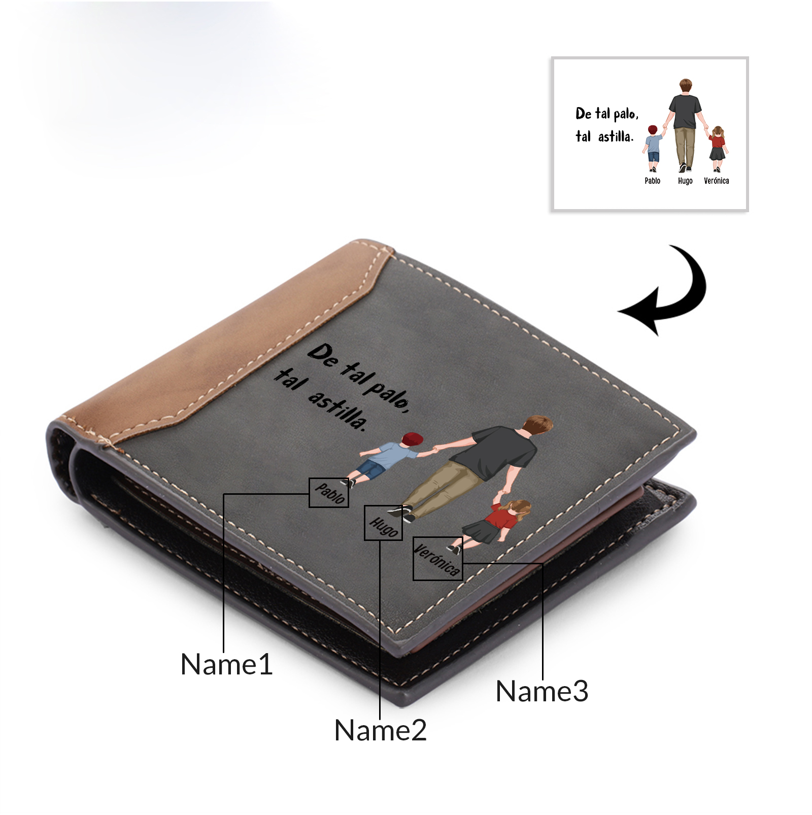 A mi papá-Cartera, billetera clásica siluetas 2-3 nombres personalizados para hombre monedero-Jessemade ES