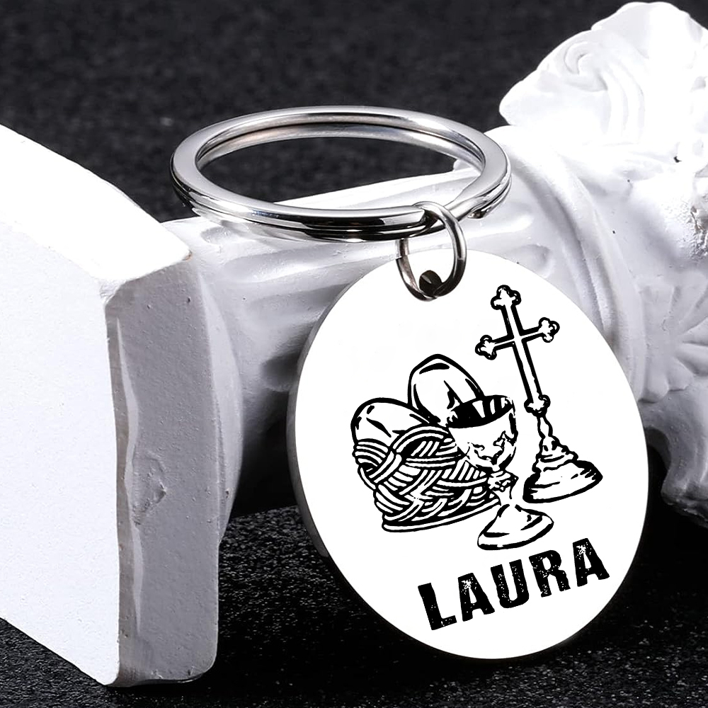 Comunión-Llavero con icono de comunión 1 foto y 1 nombre personalizados-Jessemade ES