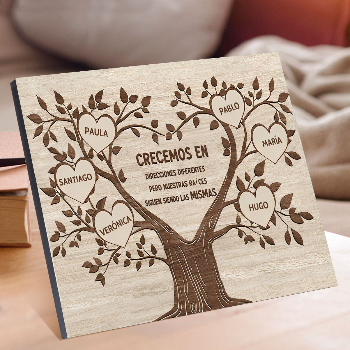 A mi familia-Lámina marco de madera Árbol de la Vida 6 nombres personalizados-Jessemade ES