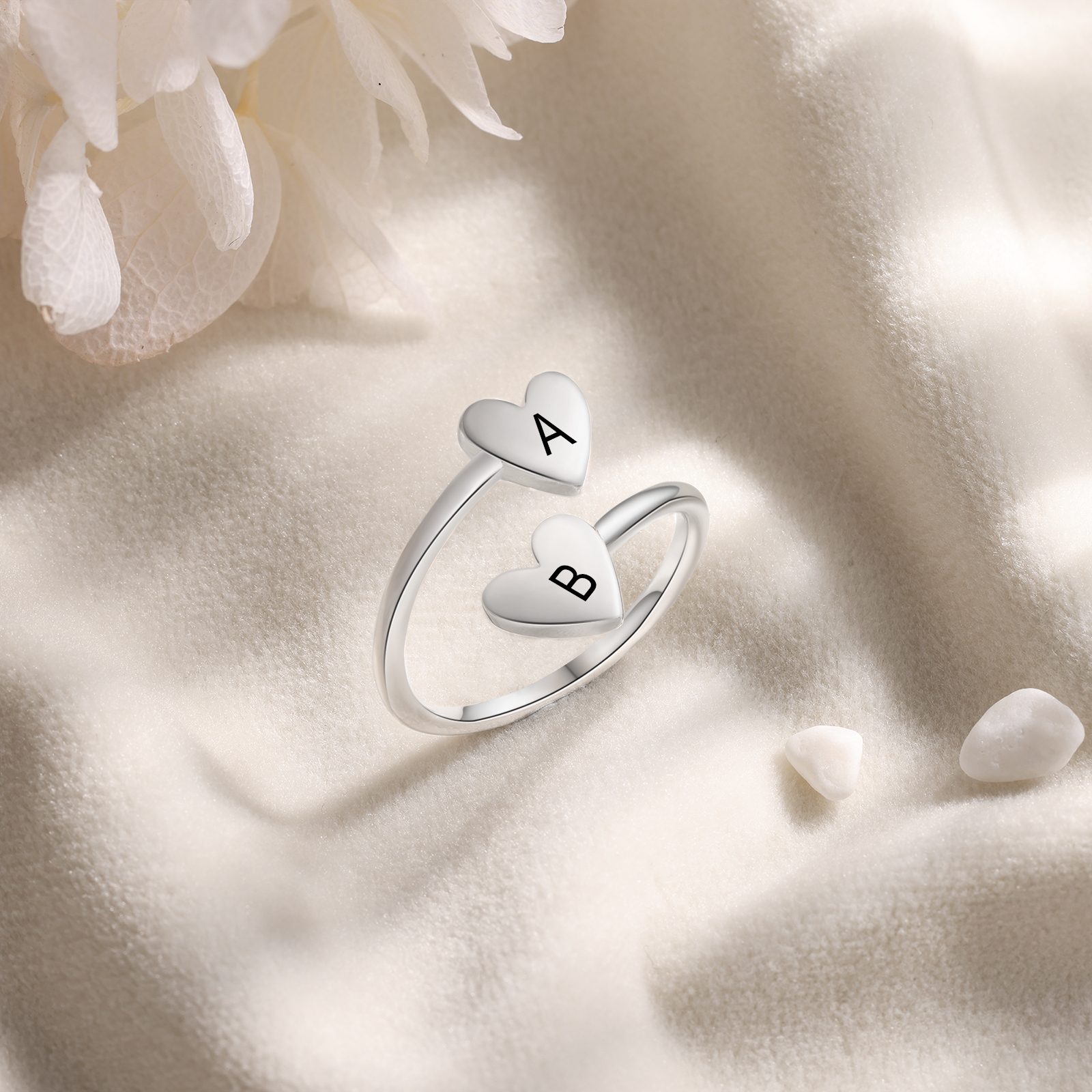 Anillo de corazones personalizado con 2 letras-Jessemade ES