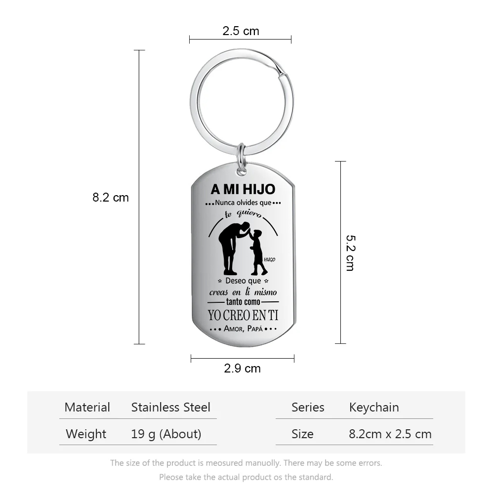 A mi hijo-Llavero de placa "yo creo en ti" de papá personalizado con 1 nombre-Jessemade ES