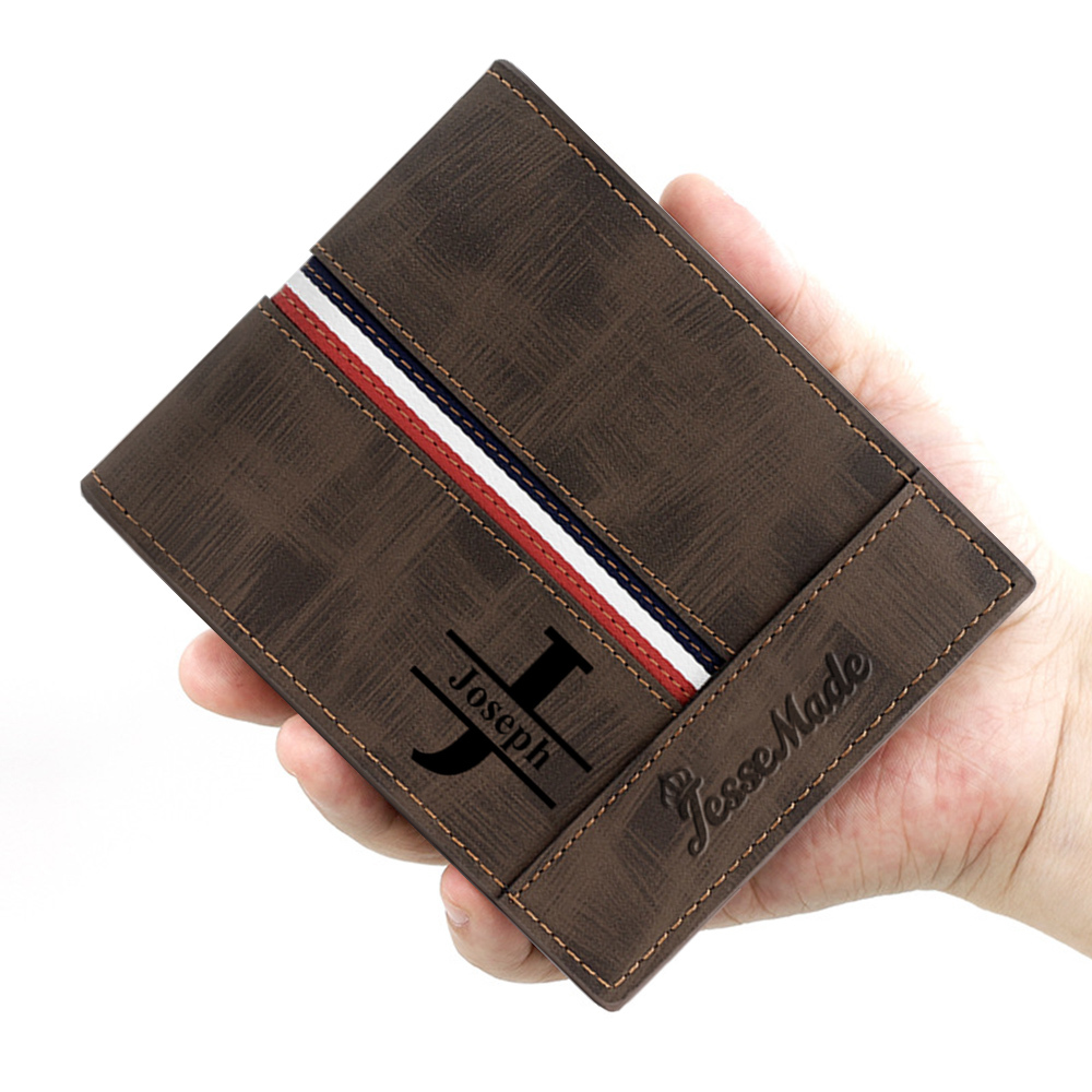 Cartera, billetera personalizada con 1 foto, 1 nombre y 1 letra monedero para hombre-Jessemade ES