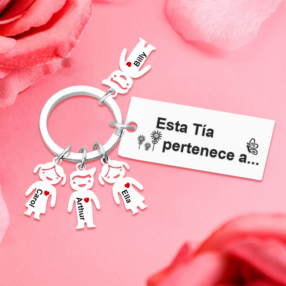 A mi tía - Llavero "Esta Tía pertenece a..." con 1-6 nombres personalizados en "niños"-Jessemade ES