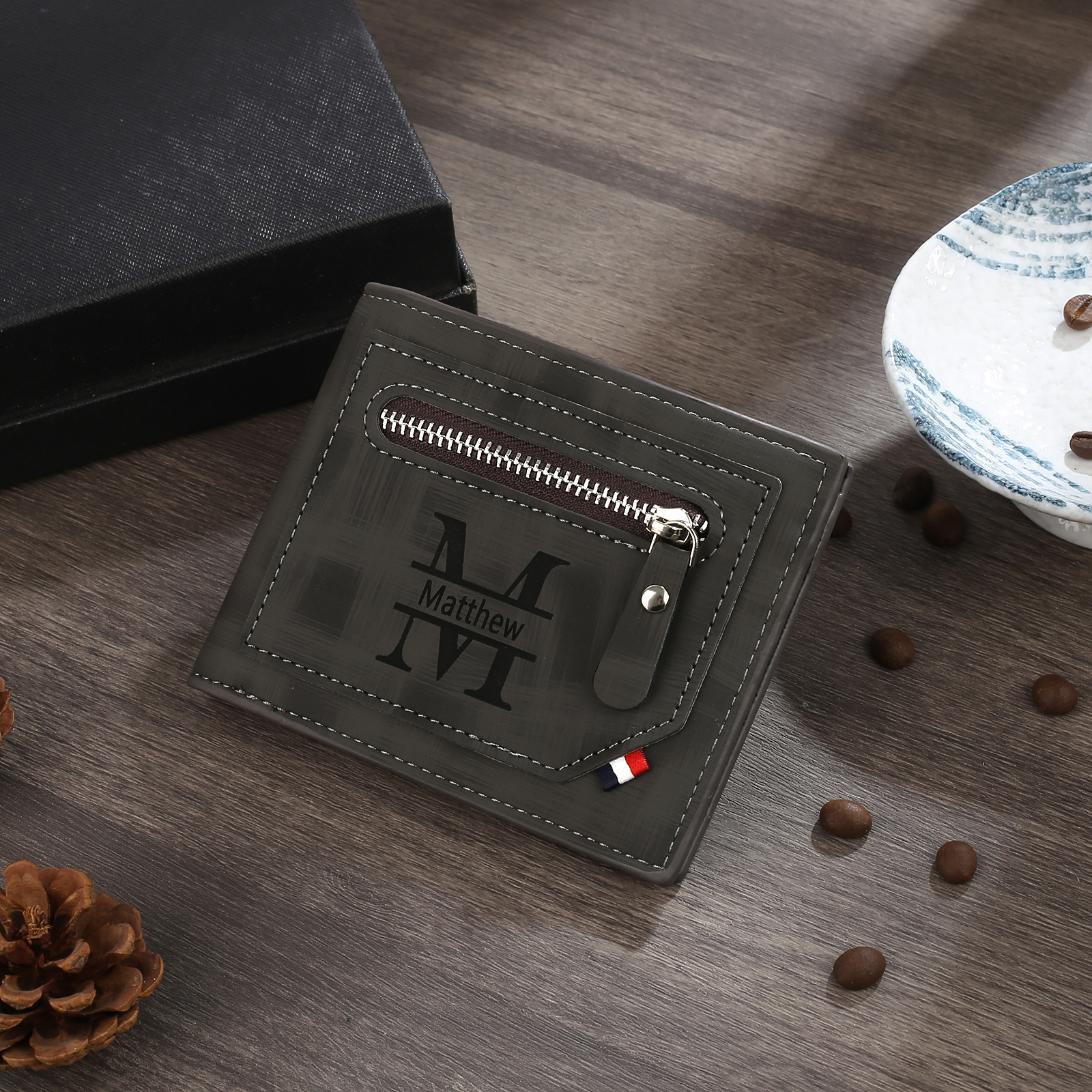 Cartera, billetera personalizada con 1 foto, 1 nombre y 1 letra monedero para hombre-Jessemade ES