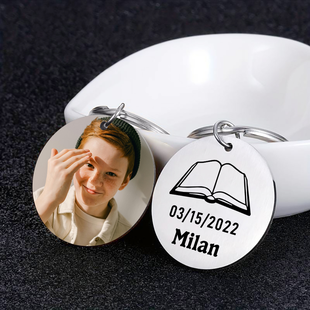 Comunión-Llavero con icono de comunión 1 foto, 1 fecha y 1 nombre personalizados-Jessemade ES