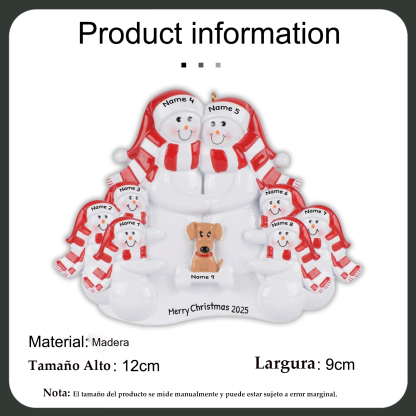 Navidad-Muñecos Ornamentos Navideños Familia con Perro 3 Nombres con Texto Personalizados Adorno de Madera