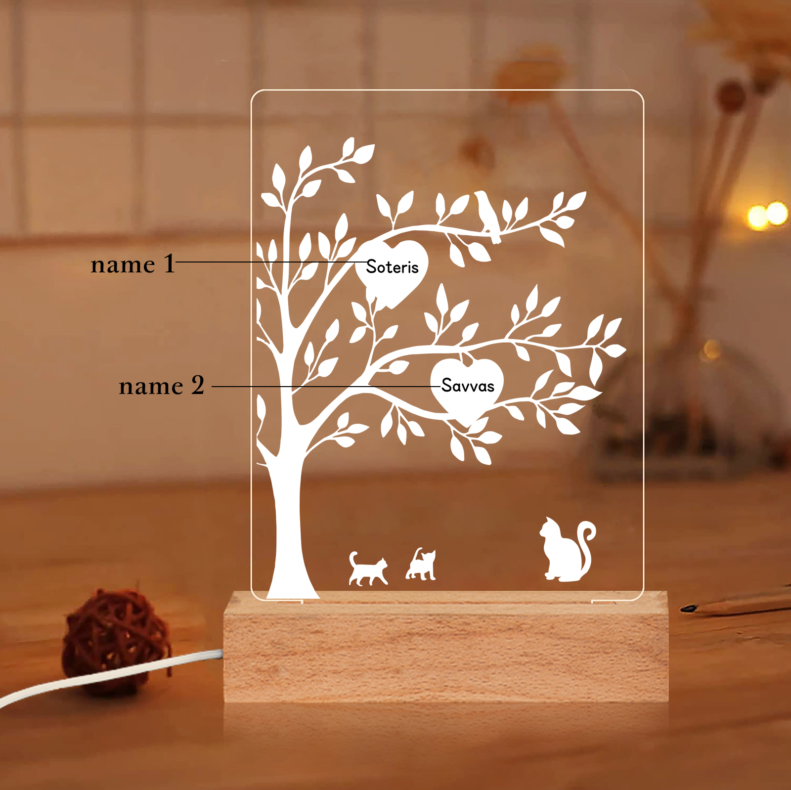 A mi mamá/abuela-Lámpara Personalizada con 2-8 Nombres "árbol de la vida" 3D Ilusión Luz de Noche-Jessemade ES