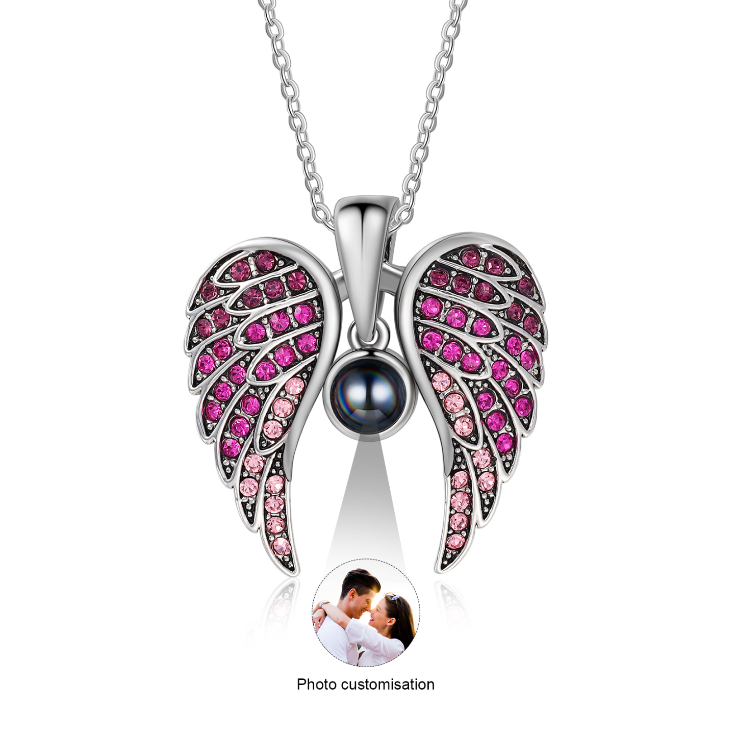 Collar de alas de ángel abiertas personalizado con 1 foto en proyección-Jessemade ES