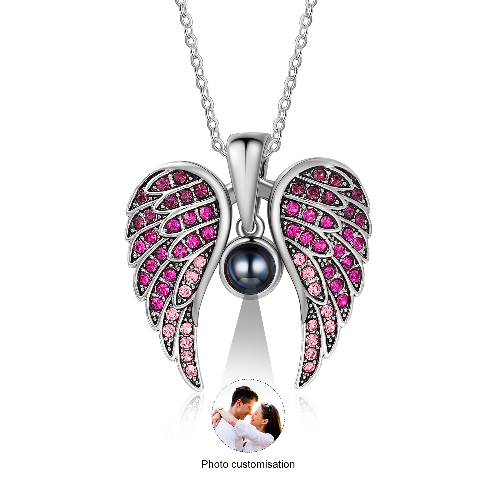 Collar de alas de ángel abiertas personalizado con 1 foto en proyección-Jessemade ES