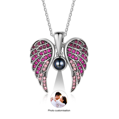 Collar de alas de ángel abiertas personalizado con 1 foto en proyección-Jessemade ES