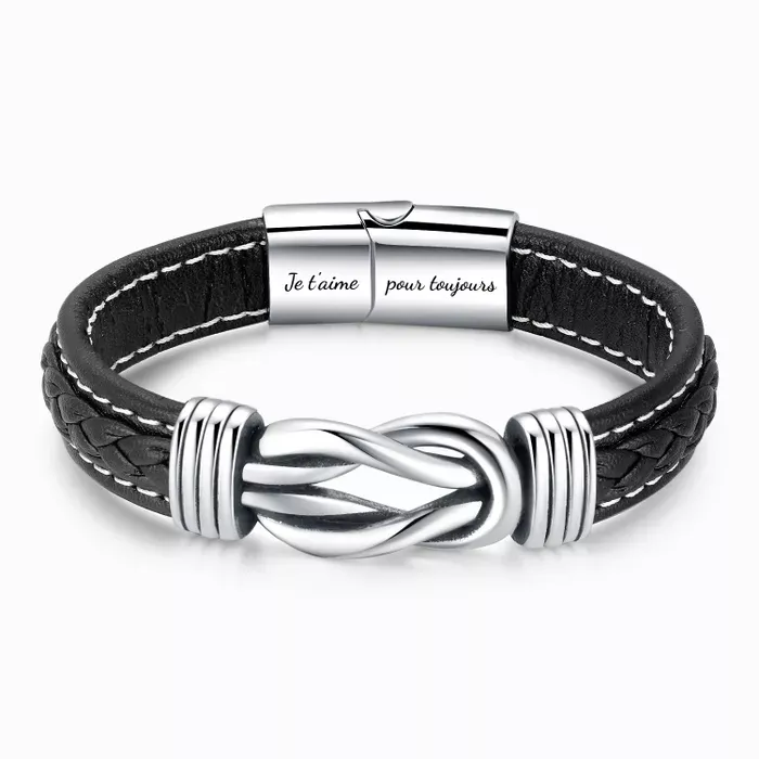 A mi papá-Pulsera de Cuero Nudo Eterno de Acero Inoxidable con 2 Nombres Personalizados