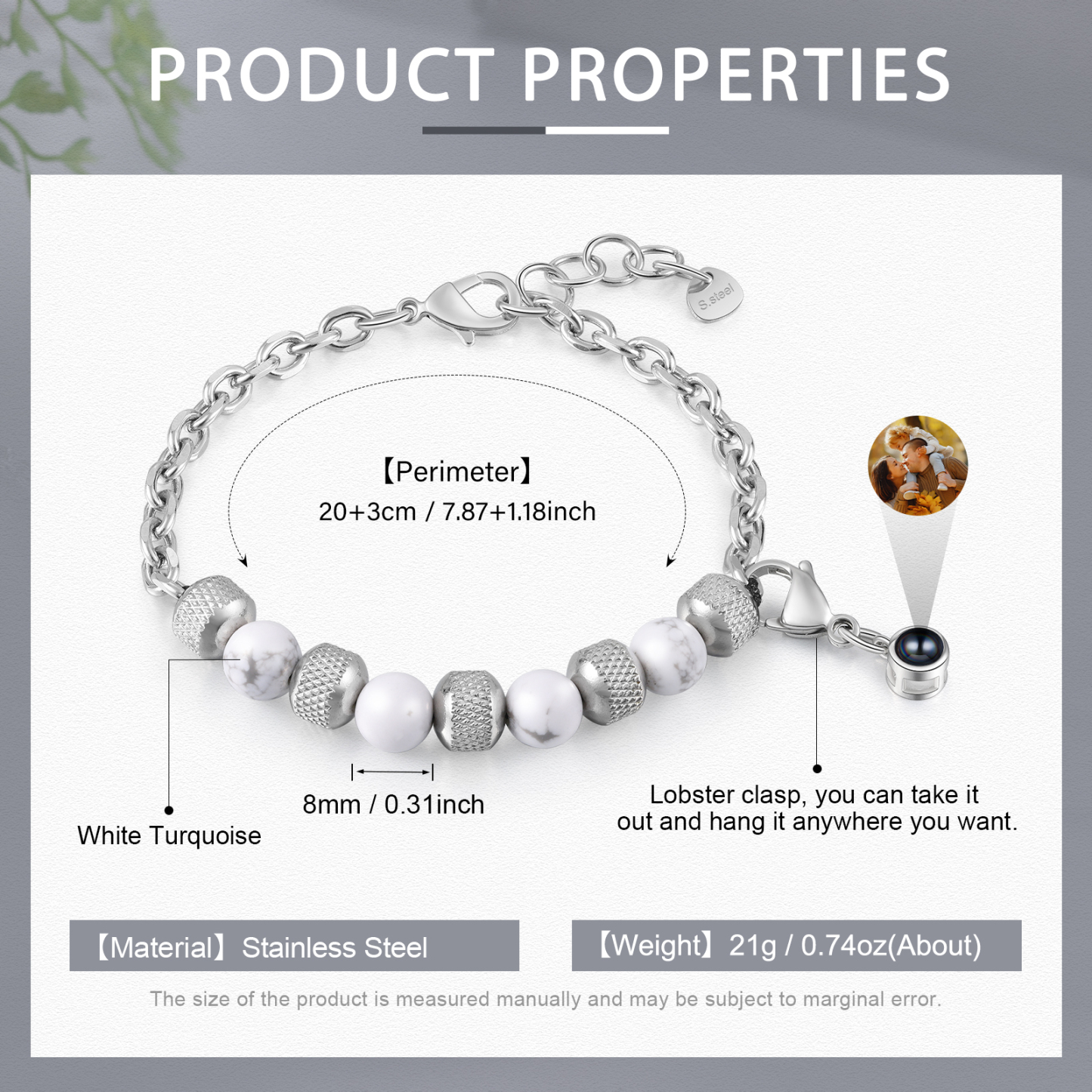 Pulsera de piedras con colgante de proyección de foto en color -Jessemade ES