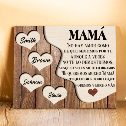 A mi mamá - Lámina 2-8 nombres personalizados marco de madera cara y corazones-Jessemade ES