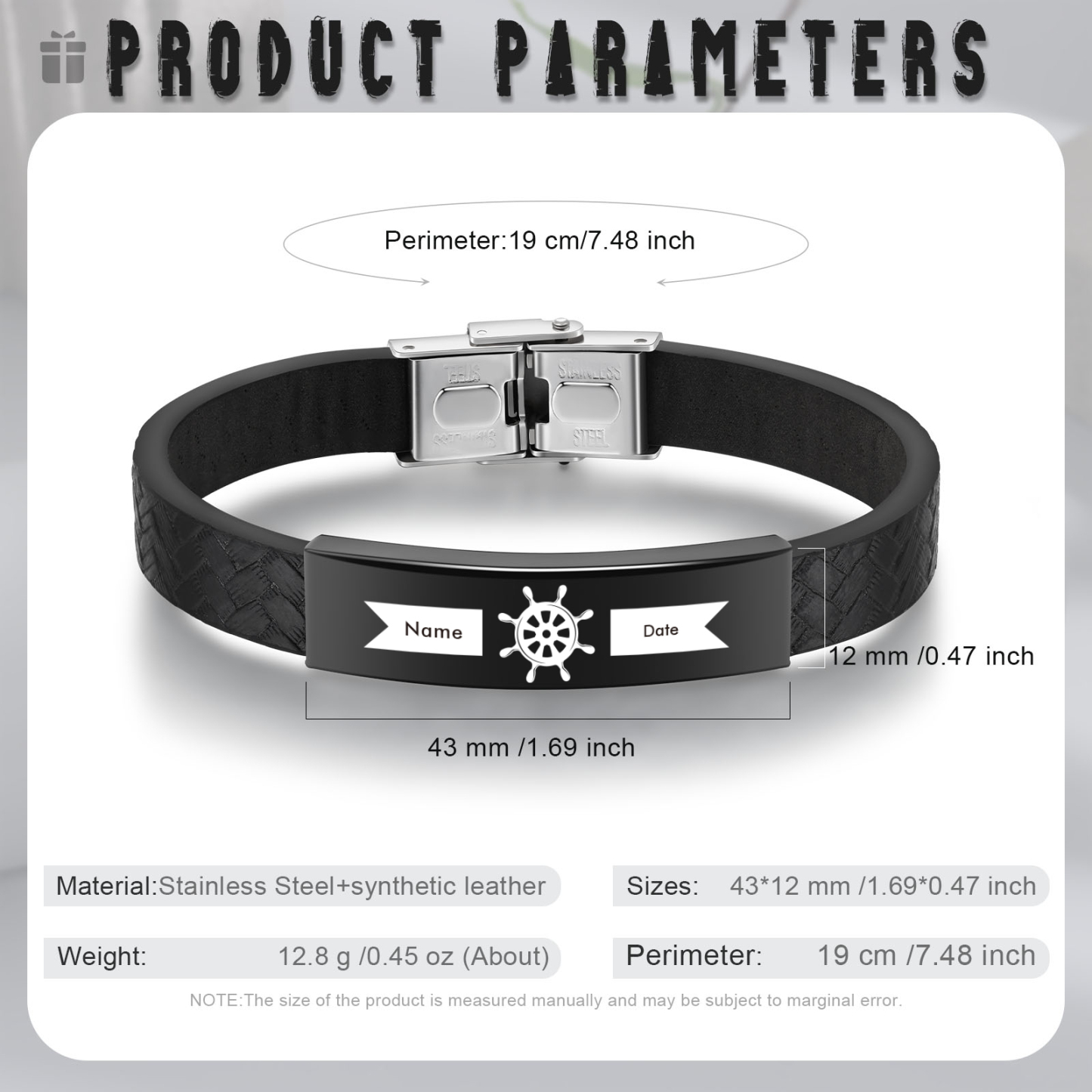 Pulsera de Cuero con Placa de Nombre y Fecha Personalizados -Jessemade ES