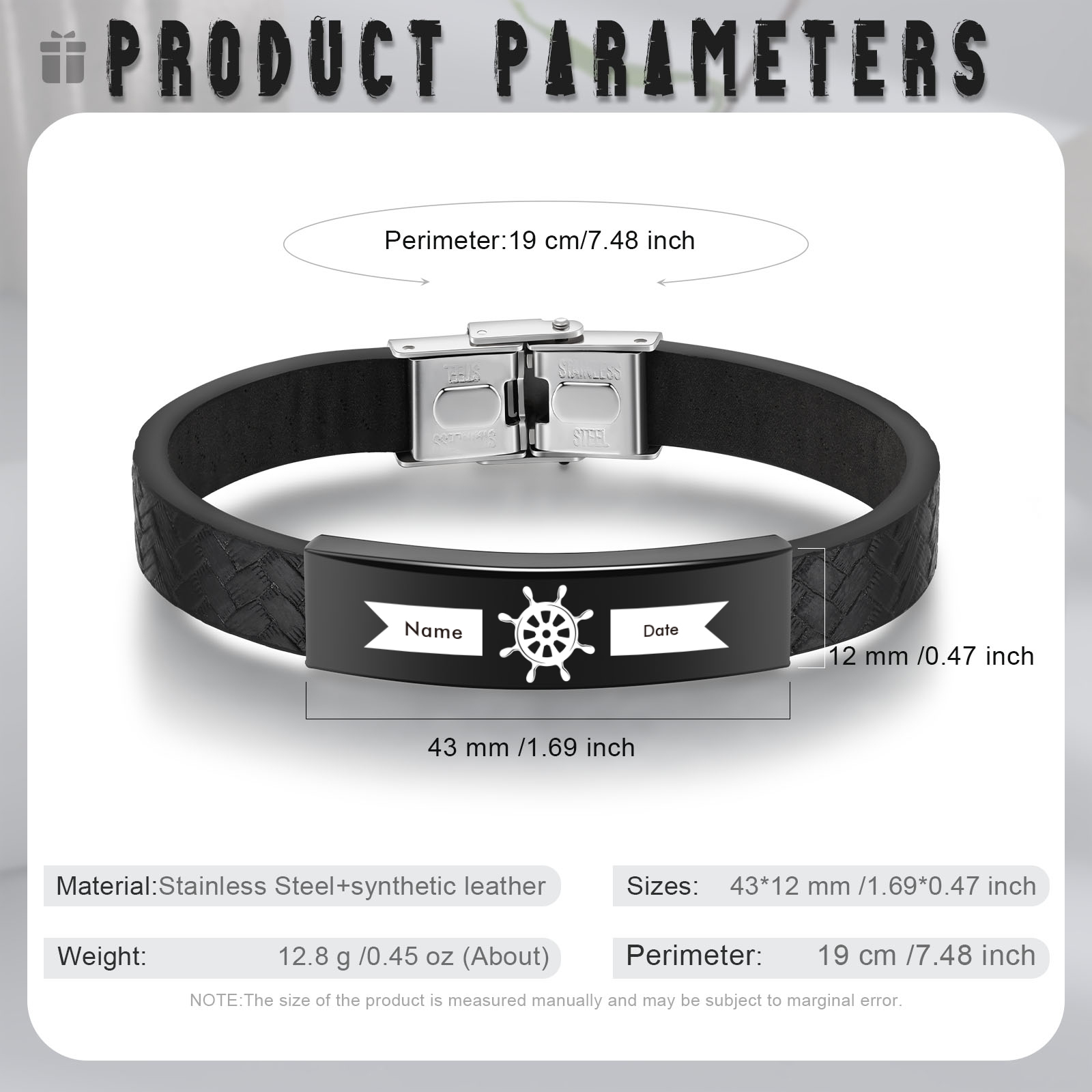 Pulsera de Cuero con Placa de Nombre y Fecha Personalizados -Jessemade ES